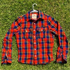 Hollister Mens Medium Red Blue Yellow Plaid Long Sleeve Button Up Shirt